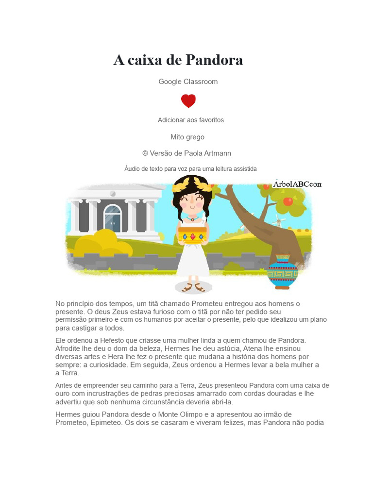 A Caixa de Pandora: Mito e Esperança | PDF