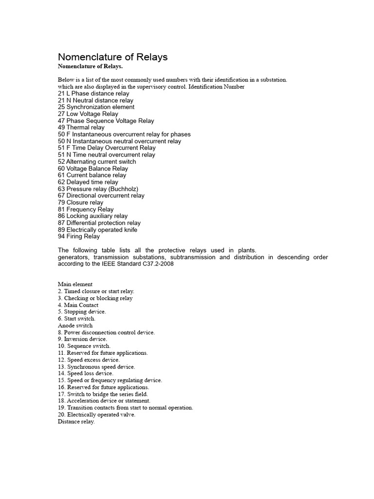 Nomenclature of Relays | PDF | Relay | Switch