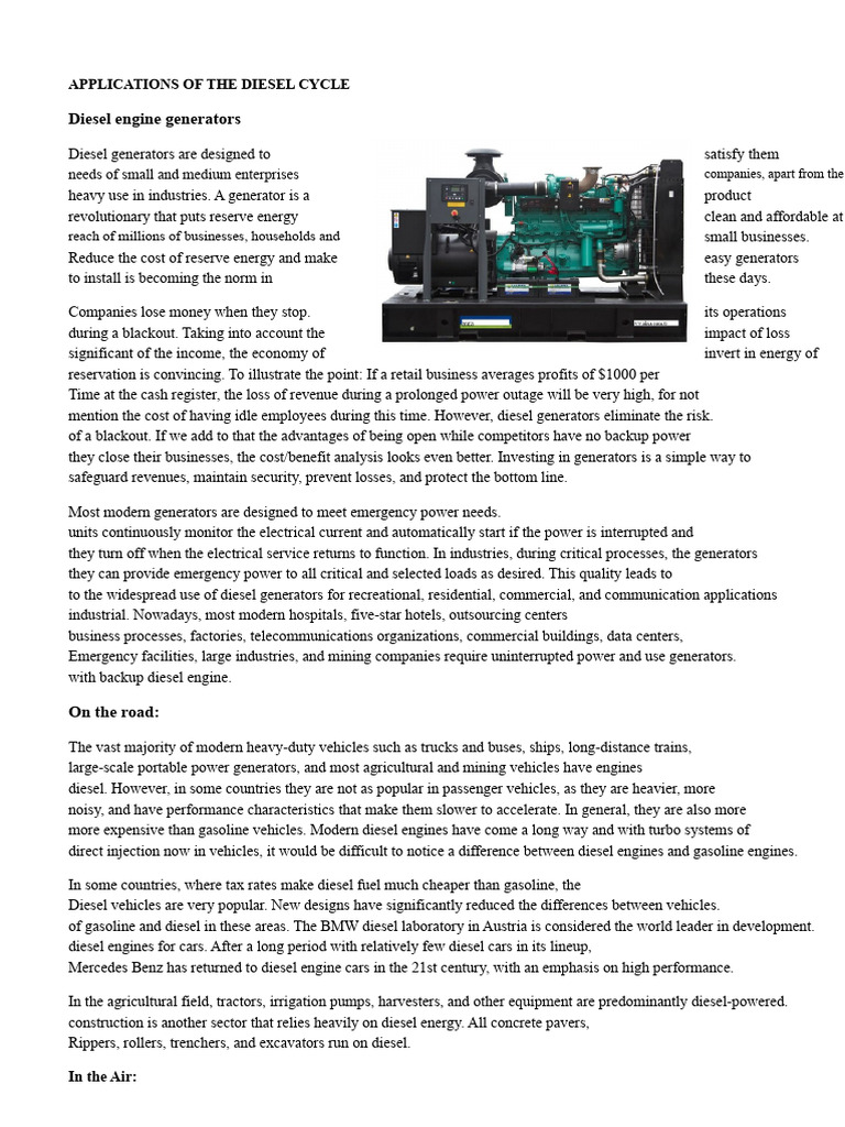 Diesel Cycle Applications in Industry | PDF | Diesel Engine | Engines