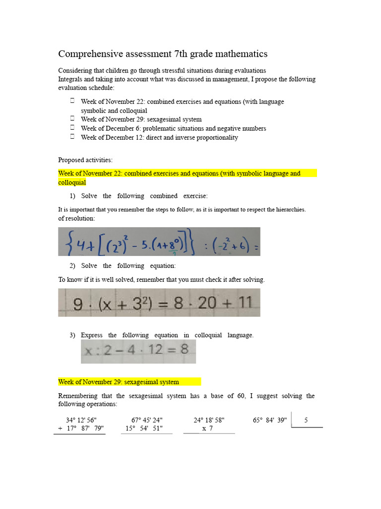 Comprehensive Assessment 7th Grade Mathematics | PDF