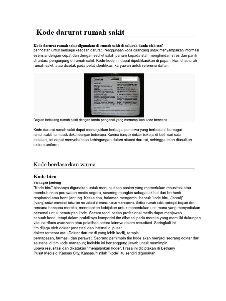 Kode Darurat Rumah Sakit: Panduan Lengkap | PDF