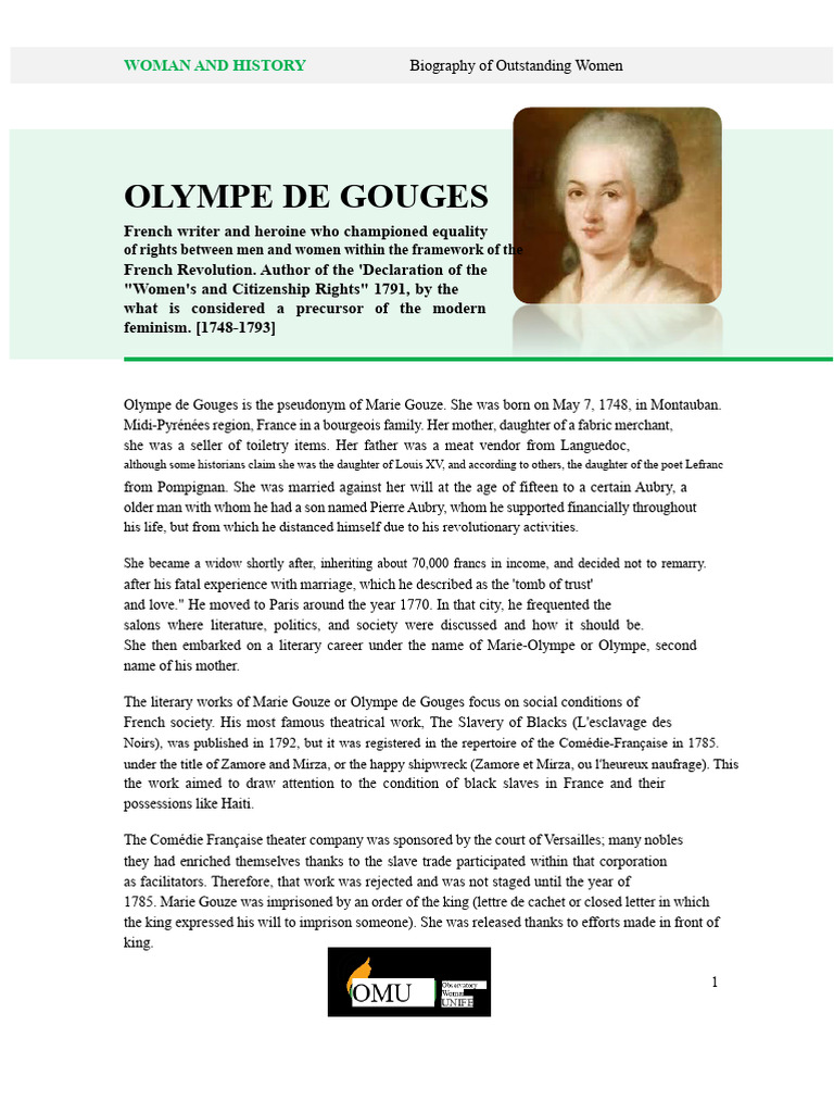 Olympe de Gouges (1748-1793) - Writer and Heroine, Author of The ...