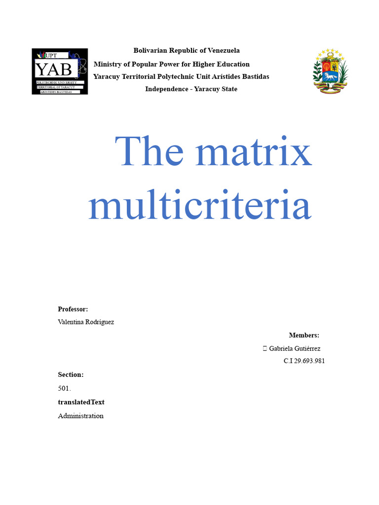Understanding the Multicriteria Matrix | PDF | Matrix (Mathematics ...