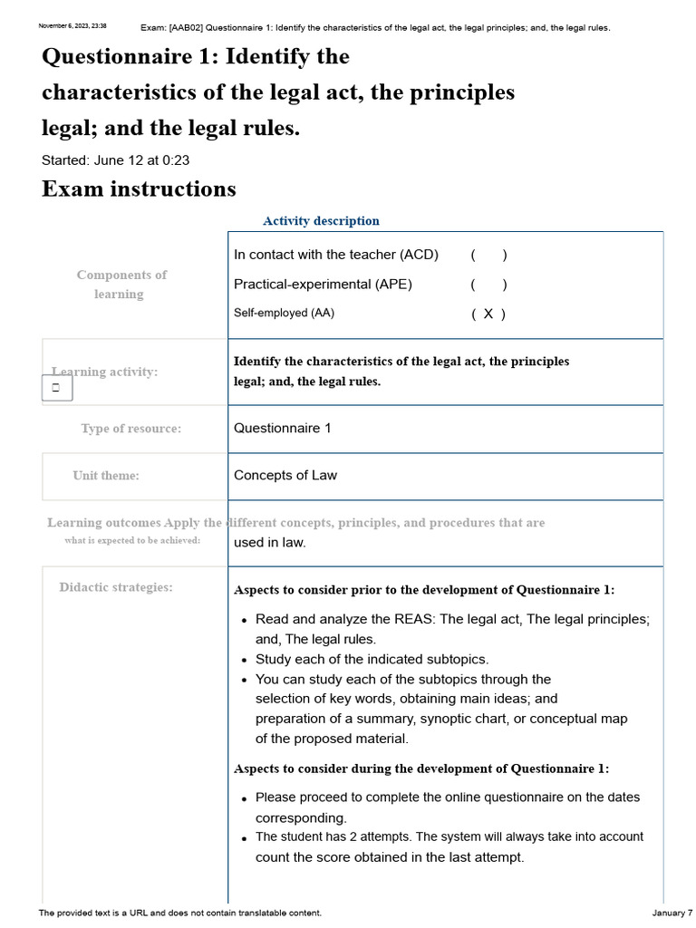 Exam - (AAB02) Questionnaire 1 - Identify The Characteristics of The ...
