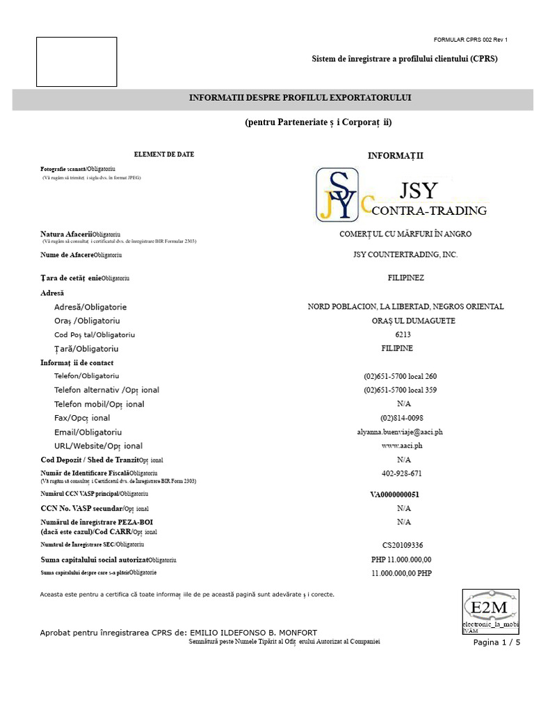 Formular CPRS Parteneriat Și Corporație | PDF