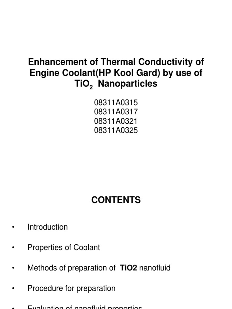 Enhancement of Thermal Conductivity of Engine Coolant (HP Kool Gard