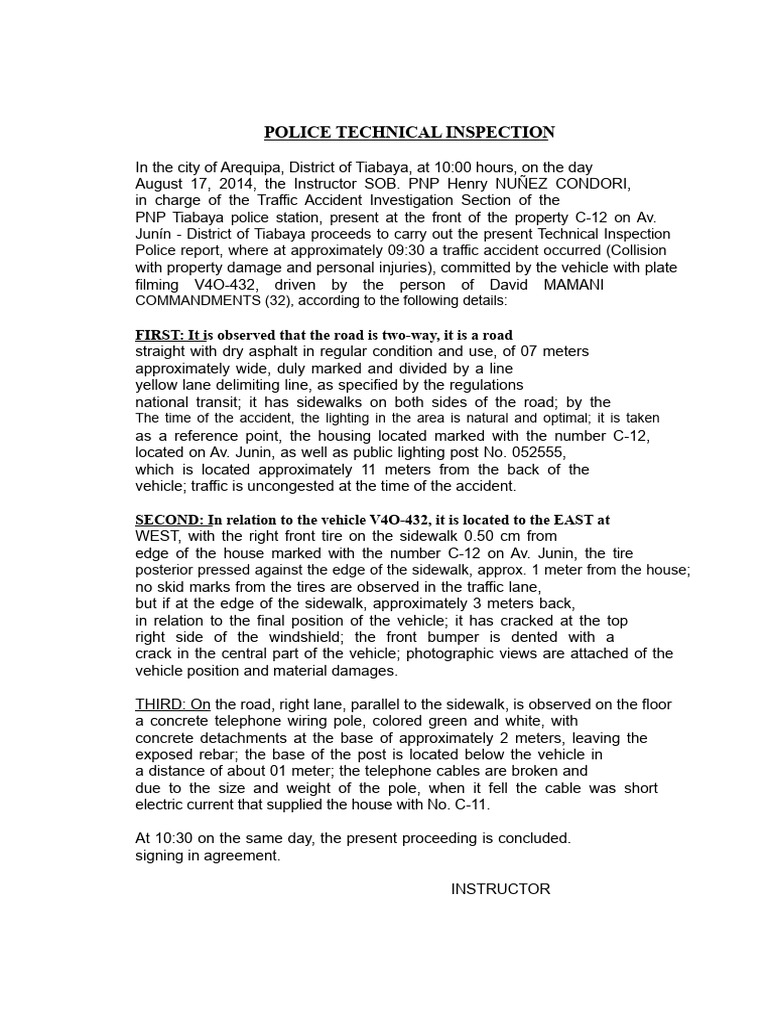 Police Technical Inspection: FIRST: It Is Observed That The Road Is Two ...