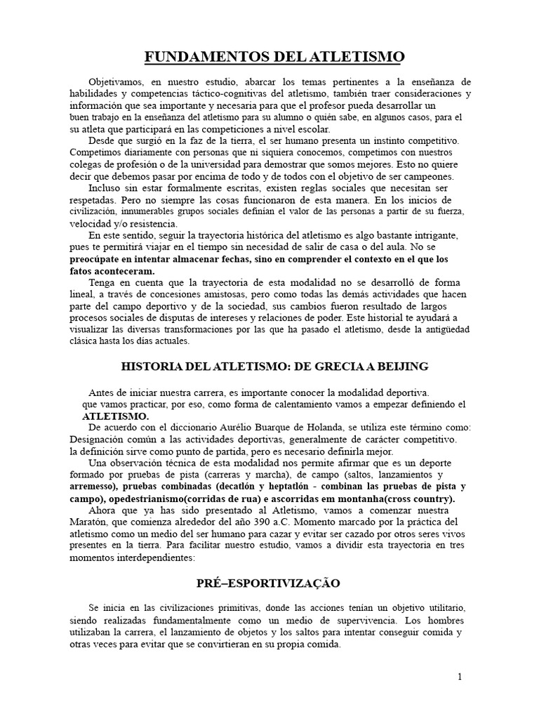 Historia y fundamentos del atletismo | PDF | Corriendo | Deporte del ...