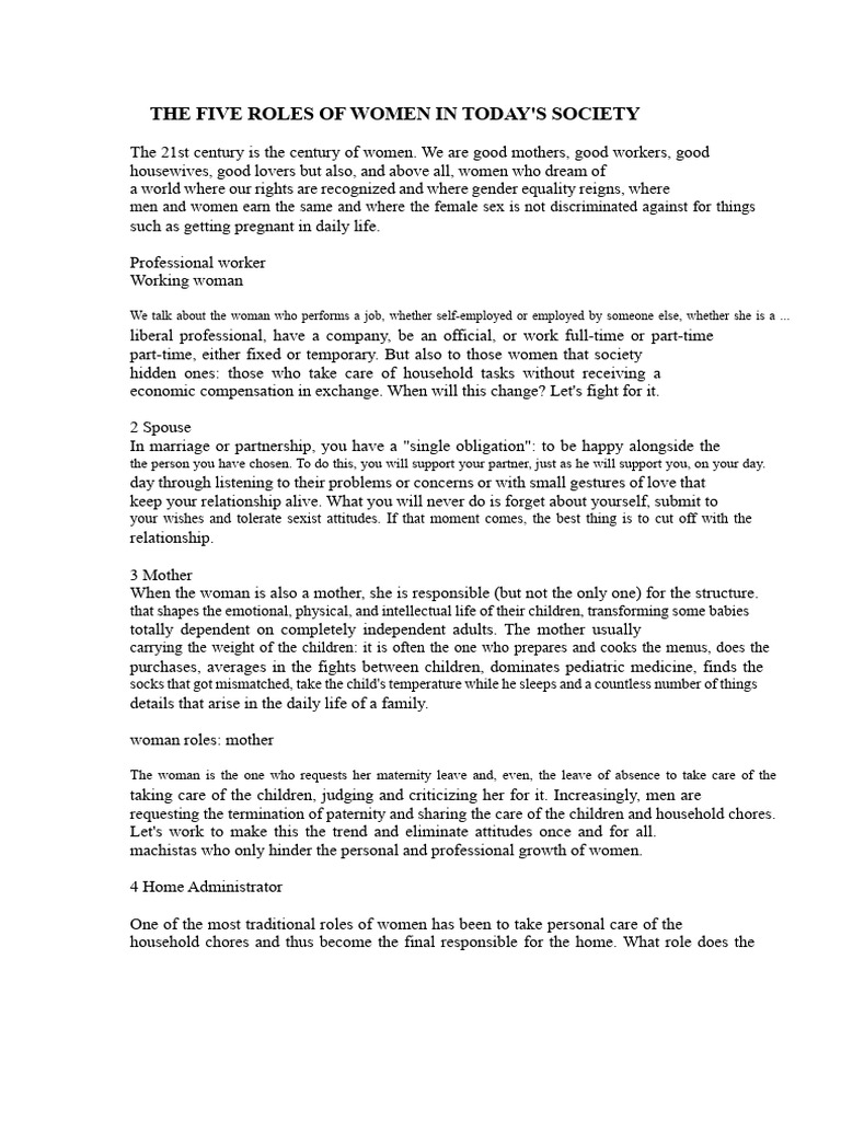 Five Key Roles of Women Today | PDF | Woman | Gender Studies
