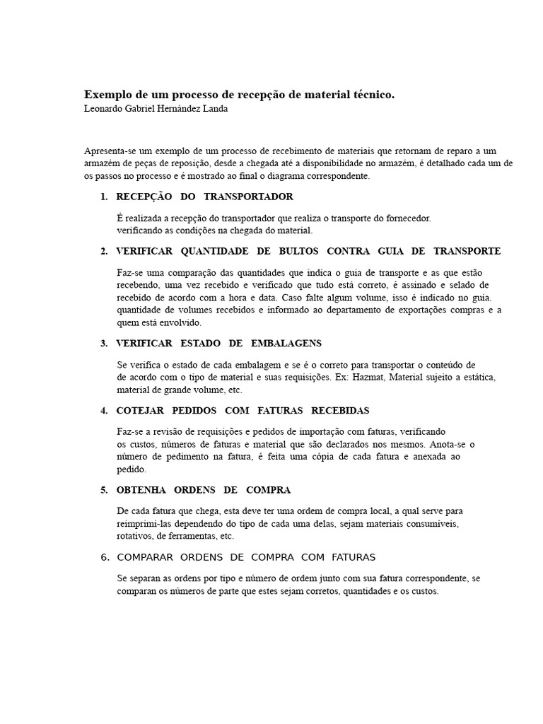 Exemplo de Um Processo de Recepção de Material No Armazém | PDF | Armazém