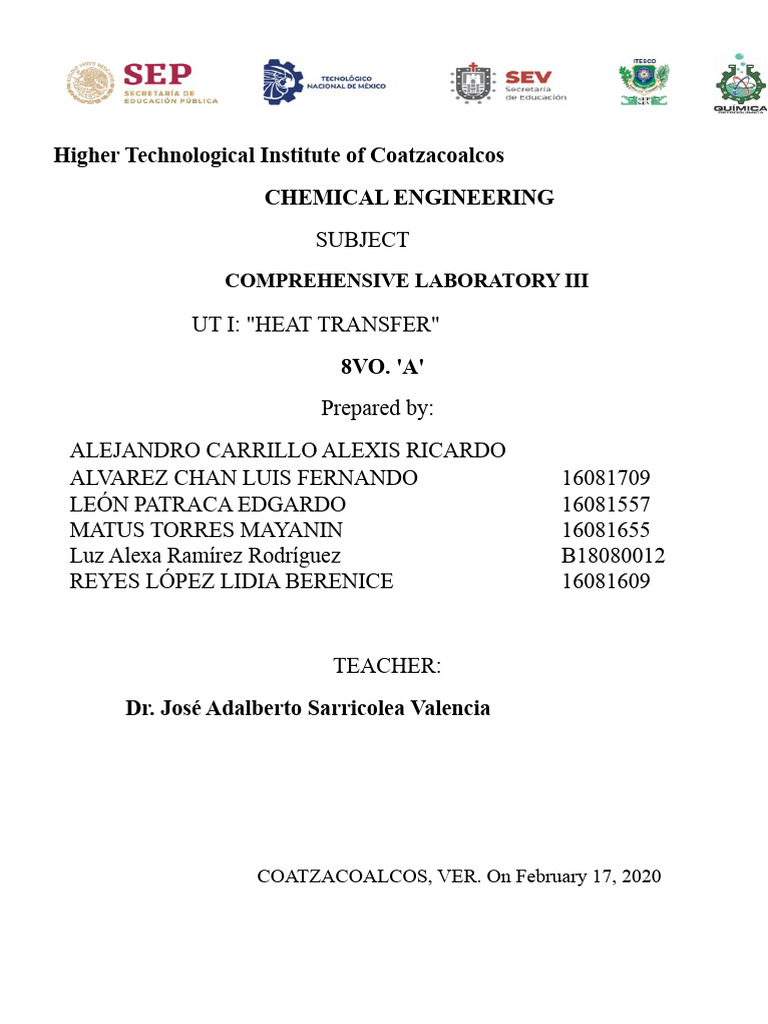 Integral Laboratory 3: UT1 | PDF | Heat Transfer | Heat Exchanger