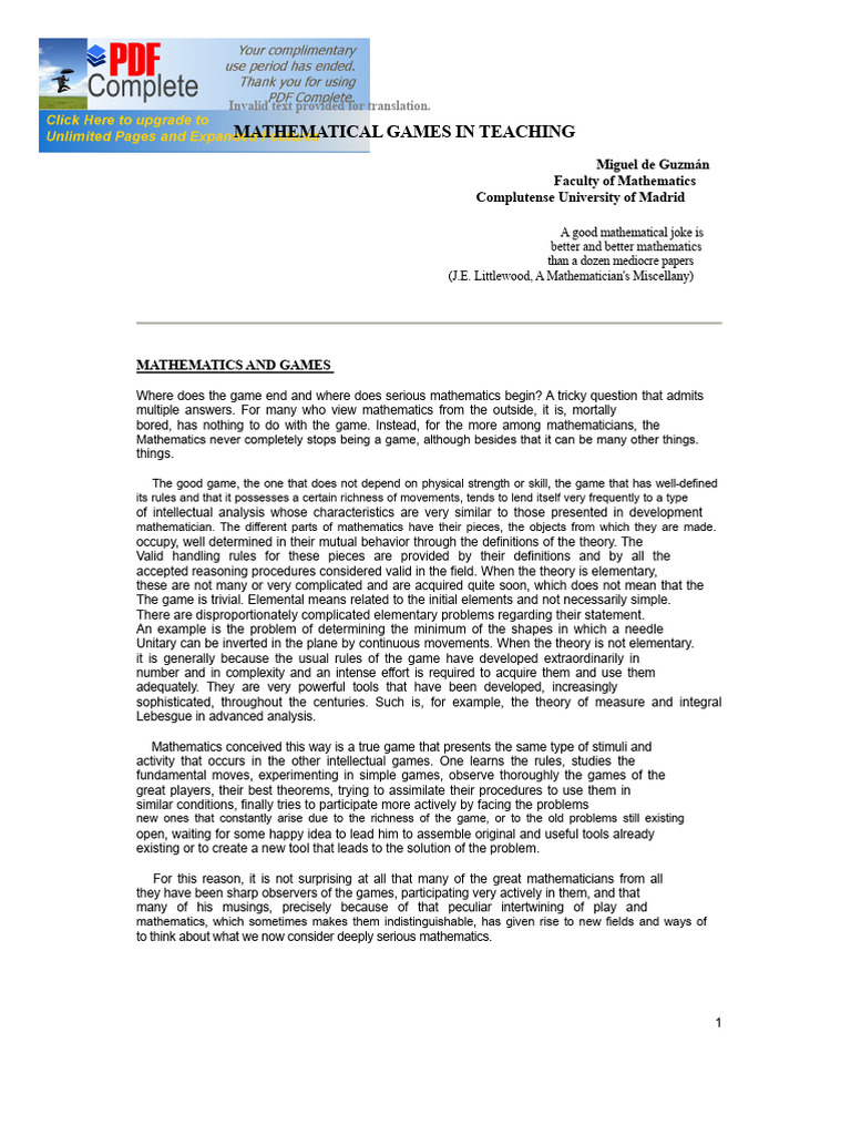 The Role of Games in Mathematics Education | PDF | Mathematics | Triangle