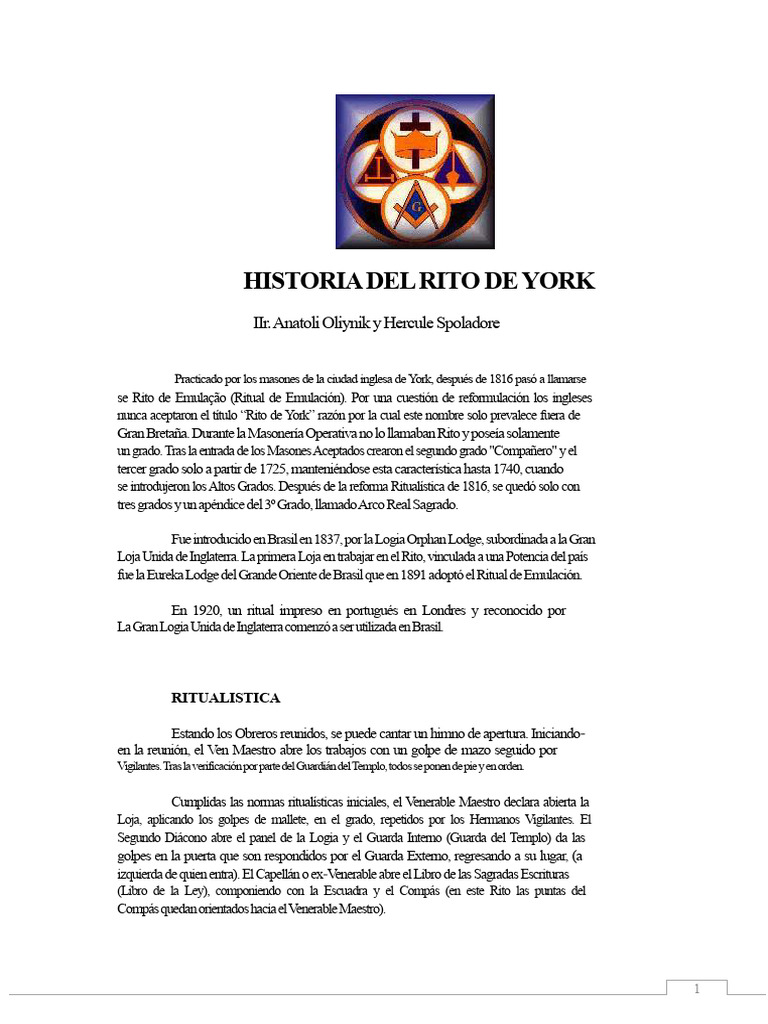 Historia del Rito de York | PDF | Masonería | Fraternidades