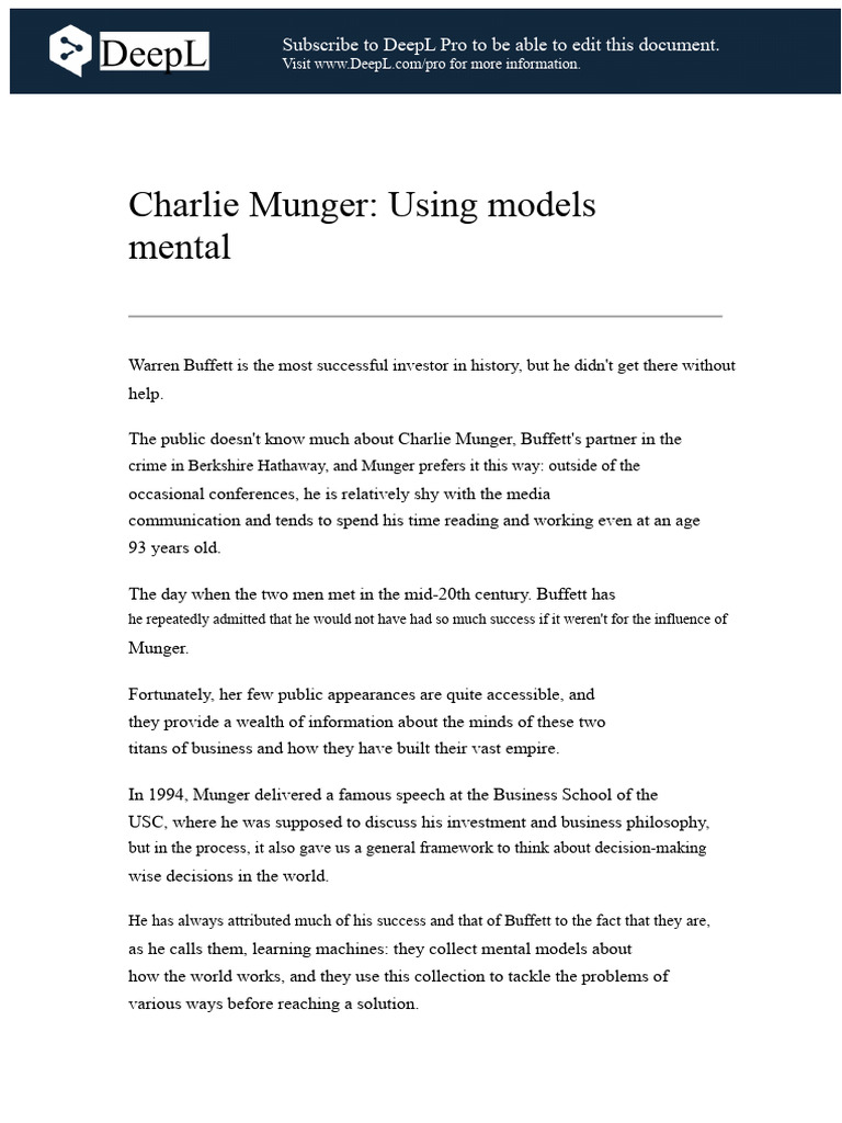 Charlie Munger's Mental Models Explained | PDF | Warren Buffett | Mind