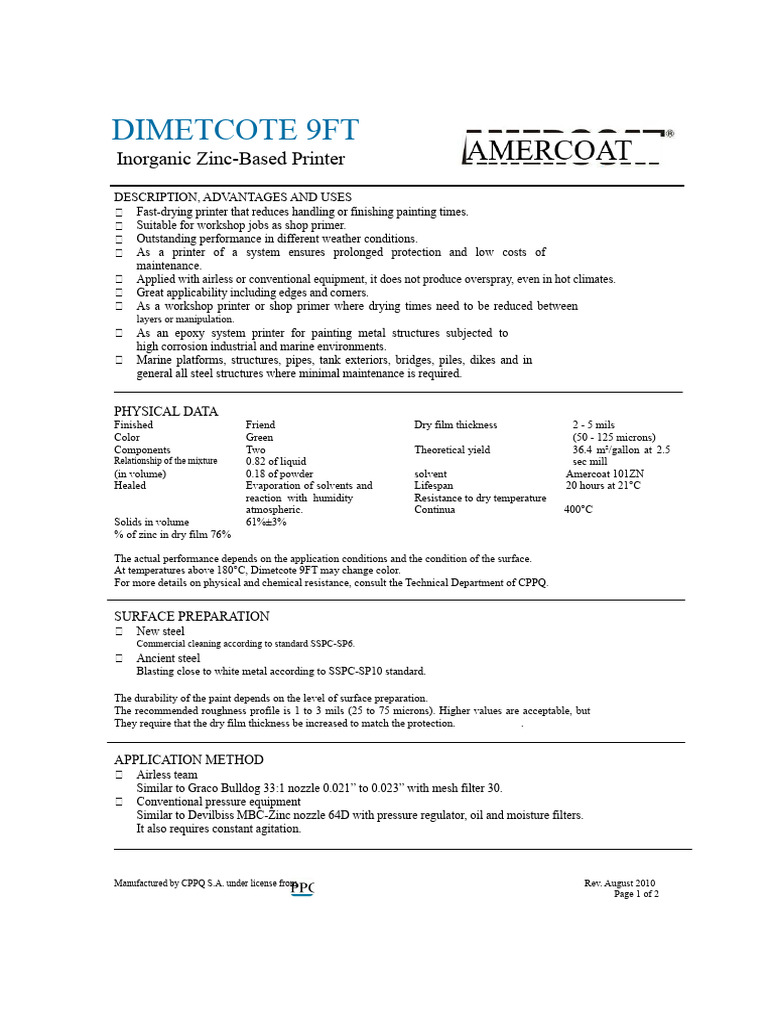 Dimetcote 9FT: Zinc-Based Printer Guide | PDF | Paint | Secondary ...