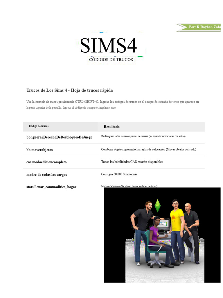 Trucos Esenciales para Los Sims 4 | PDF | Juego de azar | Videojuegos