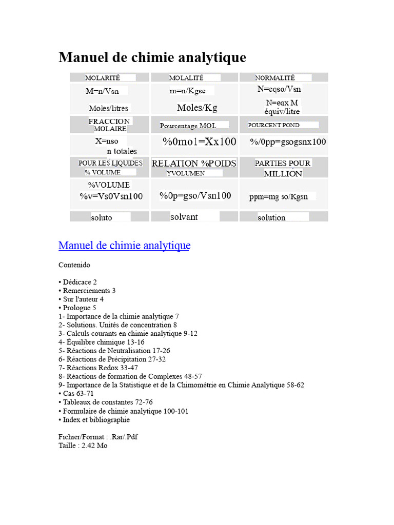 Manuel de Chimie Analytique Complet PDF — free download