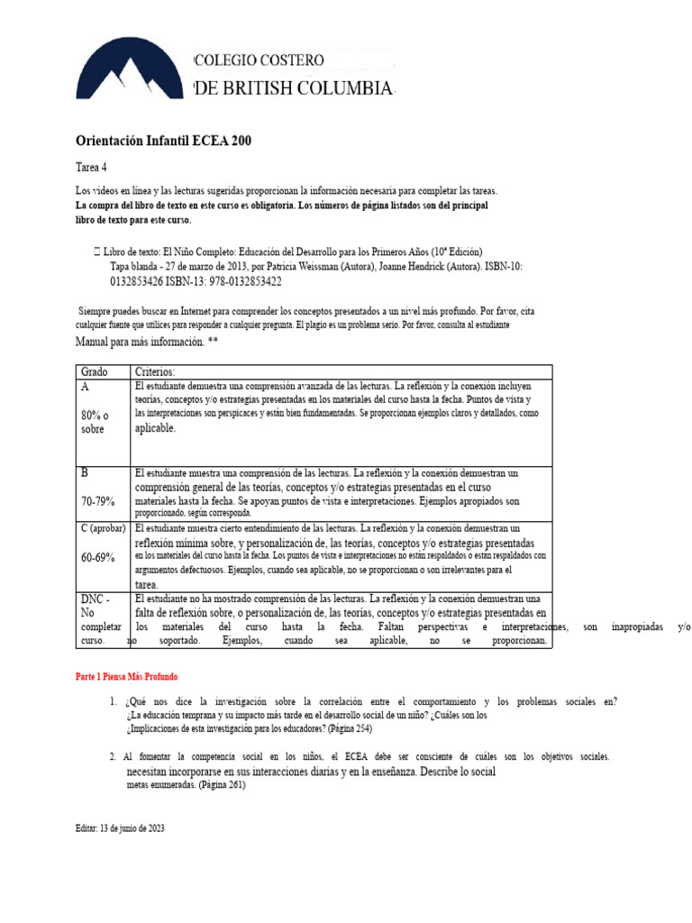 ECEA 200 Asignación 4 | PDF | Autorregulación emocional | Comportamiento