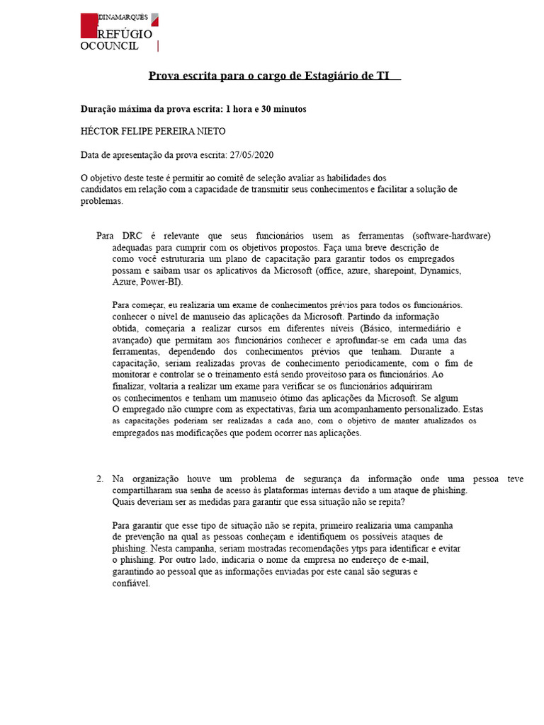 Prova de Estágio em TI: Capacitação e Segurança | PDF | Phishing ...