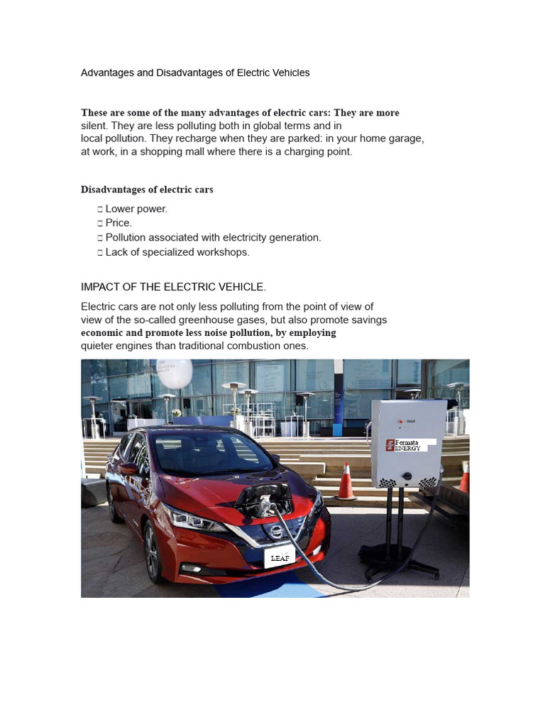 Pros and Cons of Electric Vehicles | PDF | Electric Vehicle | Electric Car