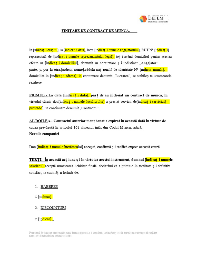 Decont În Funcție de Nevoile Întreprinderii Defem Lab | PDF