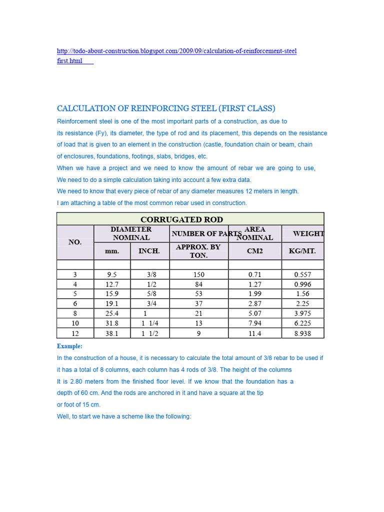 Steel Reinforcement Calculation Guide | PDF | Foundation (Engineering ...