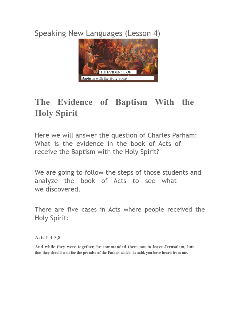 Evidence of Holy Spirit Baptism | PDF | Acts Of The Apostles | Baptism ...