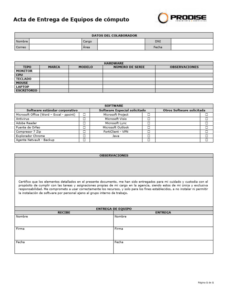 Acta de Entrega de Equipos de Cómputo | PDF | Microsoft | Informática
