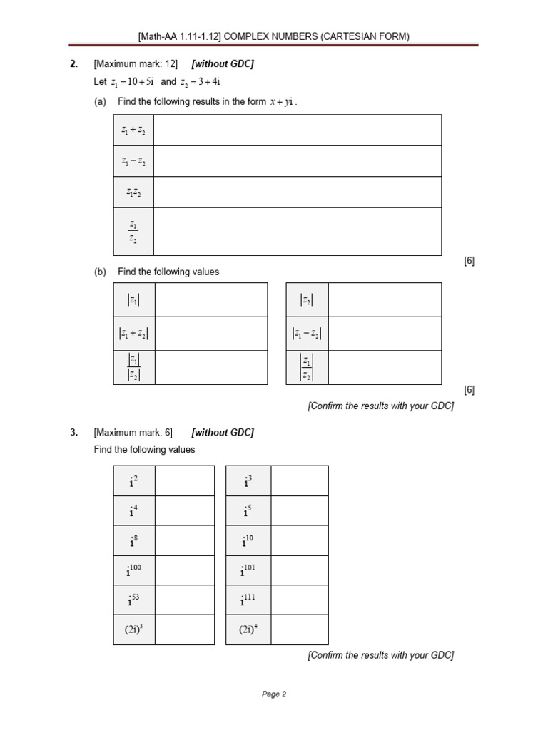 Complex Numbers Worksheet 2 | PDF | Zero Of A Function | Factorization