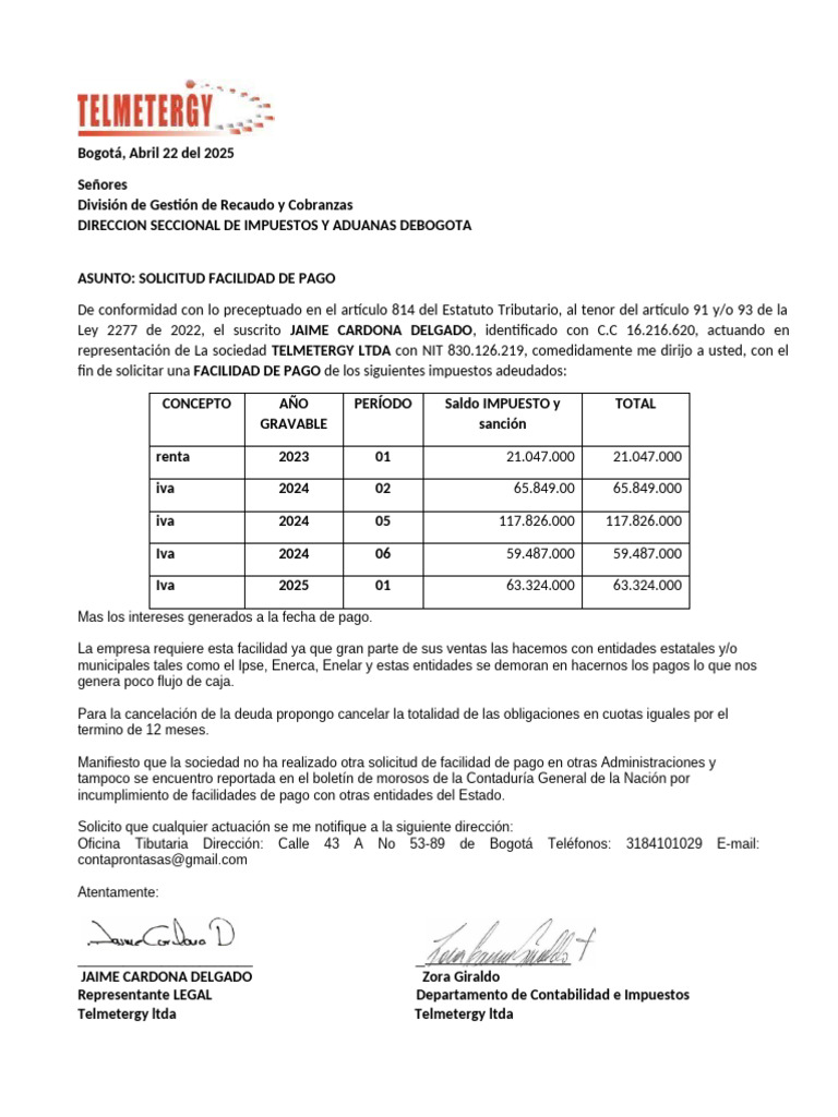 Solicitud de Facilidades de Pago Impuestos | PDF | Impuestos | Finanzas ...