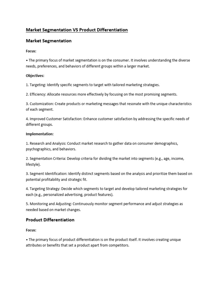 Market Segmentation Vs Product Differentiation | PDF | Marketing ...