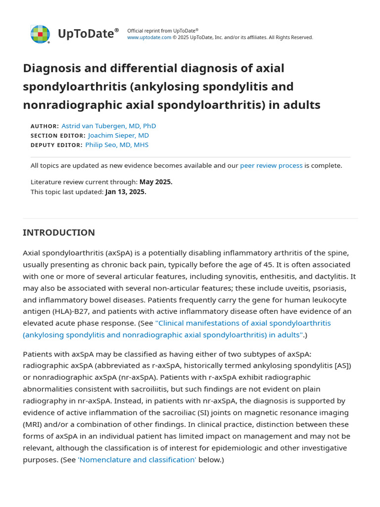 Diagnosis and Differential Diagnosis of Axial Spondyloarthritis ...
