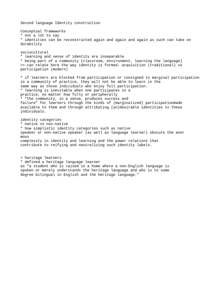 Second Language Identity and Learning | PDF