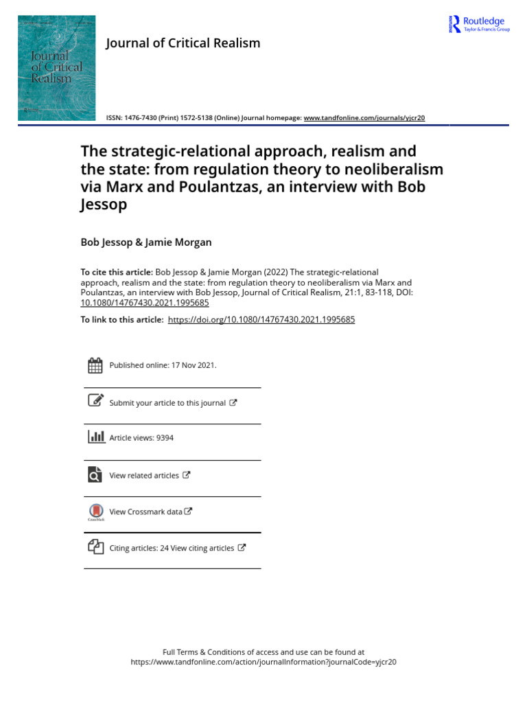 The Strategic-Relational Approach Realism and The State From Regulation ...