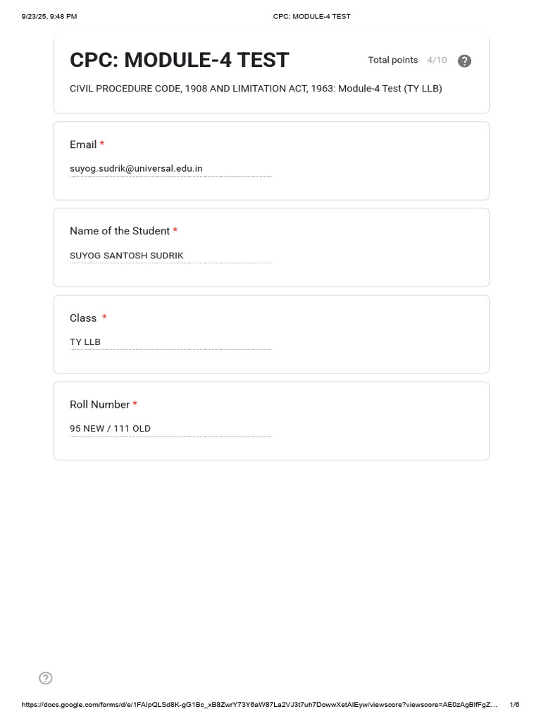 CPC - Module-4 Test Suyog Sudrik, Tyllb, 95 | PDF | Political Law ...