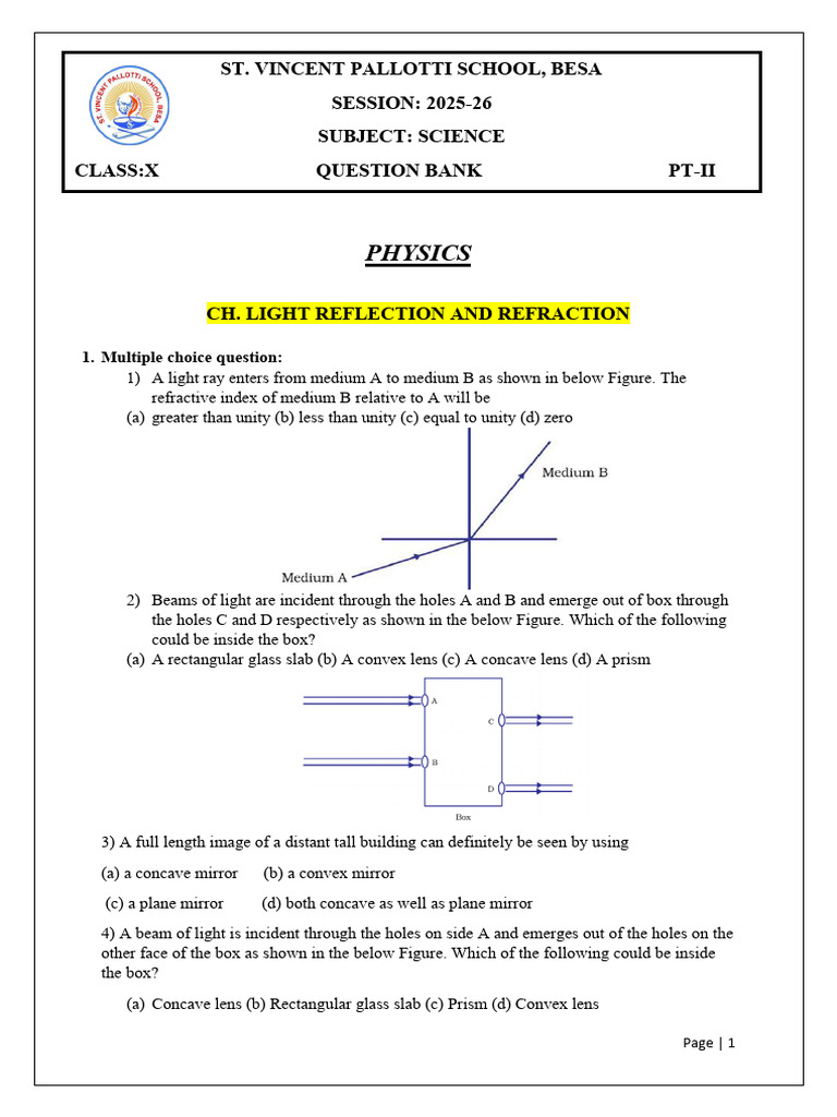 Light Reflection and Refraction Quiz | PDF | Electric Current ...
