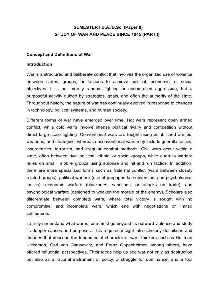 Concepts and Definitions of War | PDF | On War | Carl Von Clausewitz