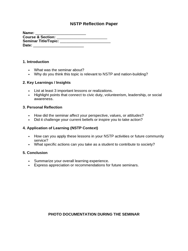 NSTP Seminar Reflection Guide | PDF