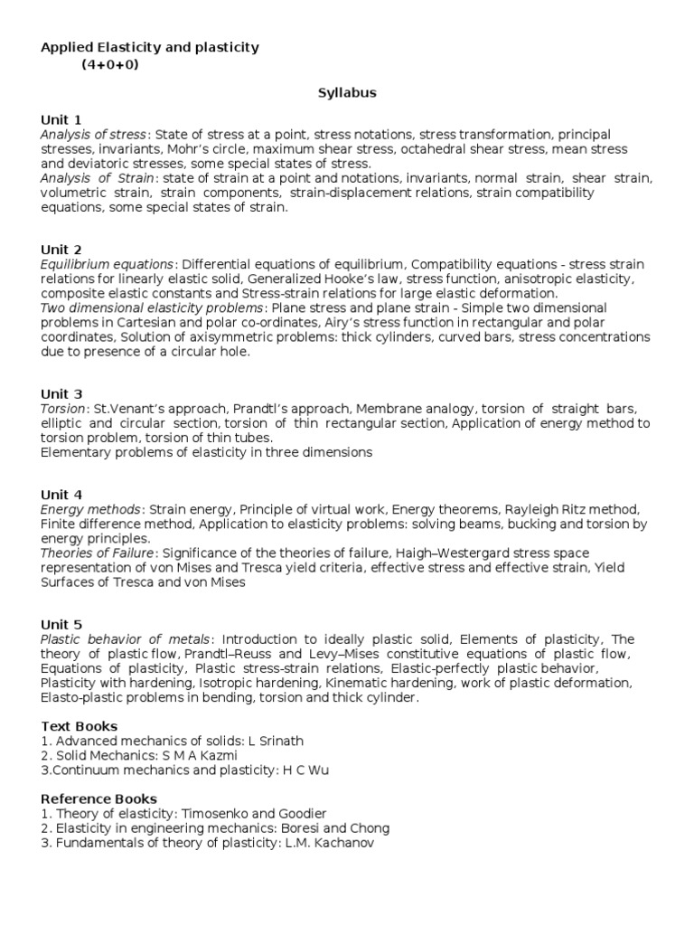 Applied Elasticity and Plasticity Overview | PDF | Plasticity (Physics ...
