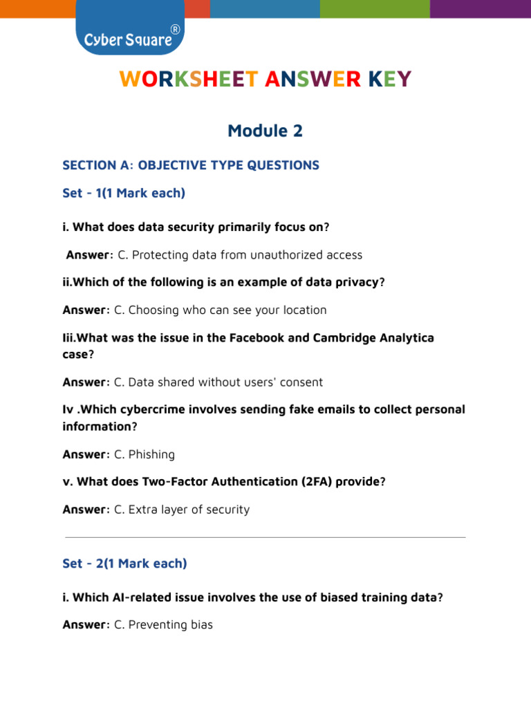 Data Security and Privacy Worksheet Answers | PDF | Security | Computer ...