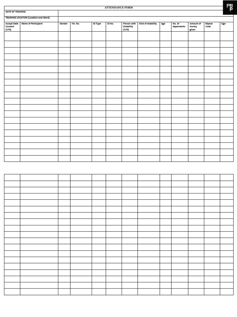 JGP TOT Attendance Form - Updated | PDF