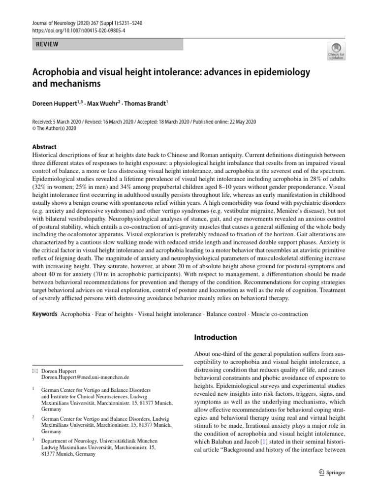 Advances in Visual Height Intolerance | PDF | Phobia