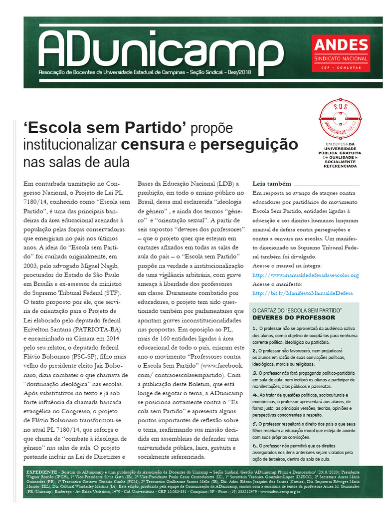 ADunicamp e o PL Escola sem Partido | PDF