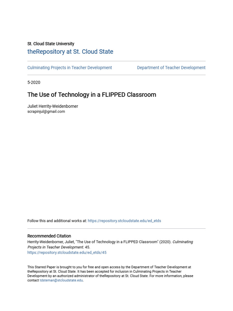 The Use of Technology in A FLIPPED Classroom | PDF | Teachers | Learning