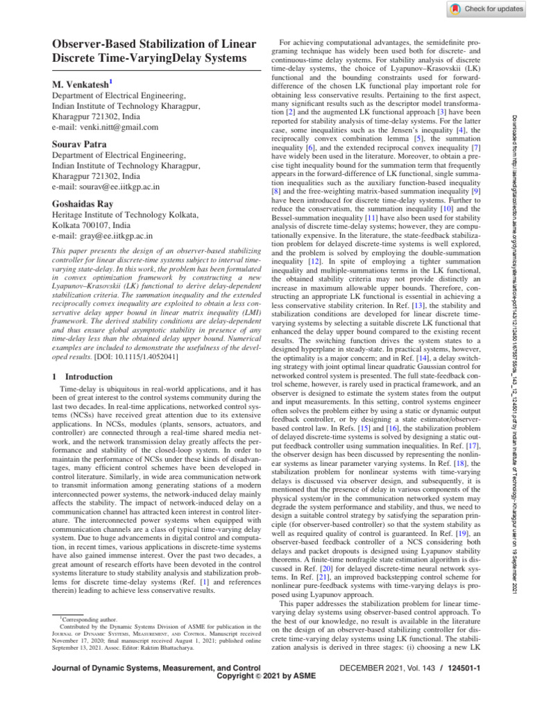 Observer-Based Control for Delay Systems | PDF | Control Theory ...