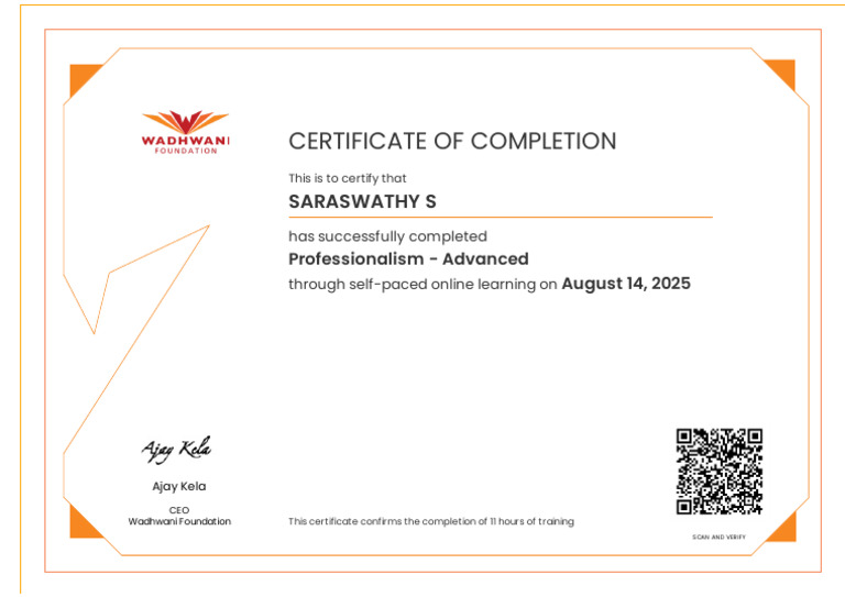 Wadhwani Foundation Certificate - 689d5f75db911cfdbb683962 | PDF
