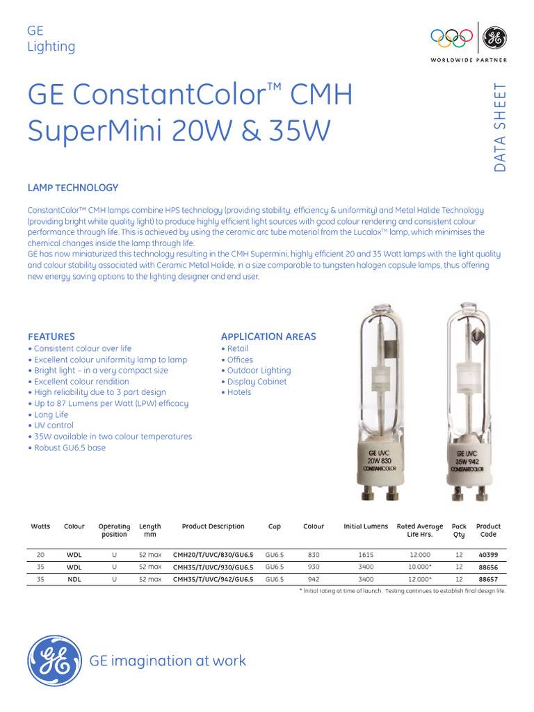 GE ConstantColor™ CMH SuperMini Lamps | PDF | Glass Applications ...