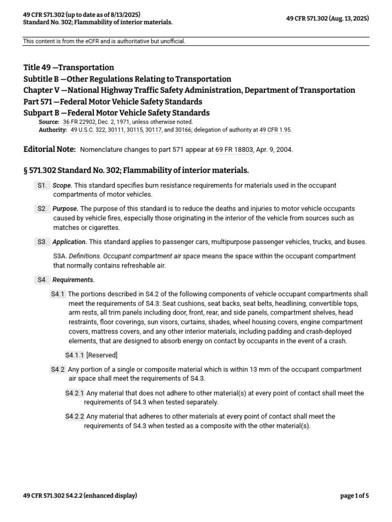 Vehicle Interior Flammability Standards | PDF | National Highway ...