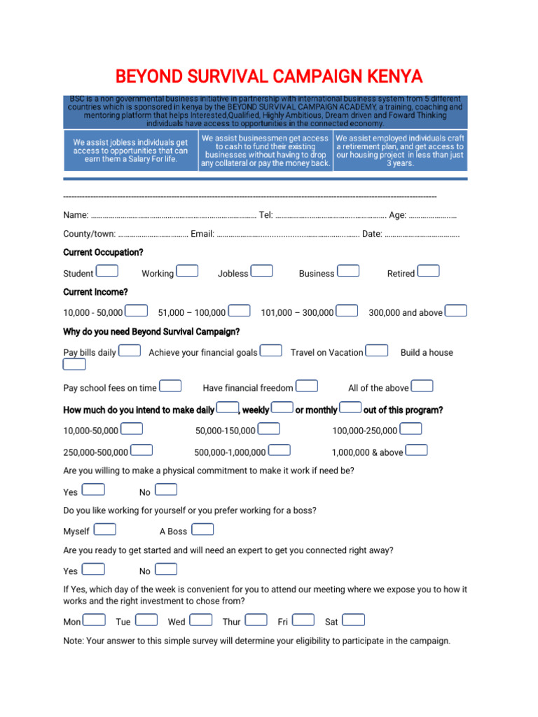 Beyond Survival Campaign Kenya Survey | PDF