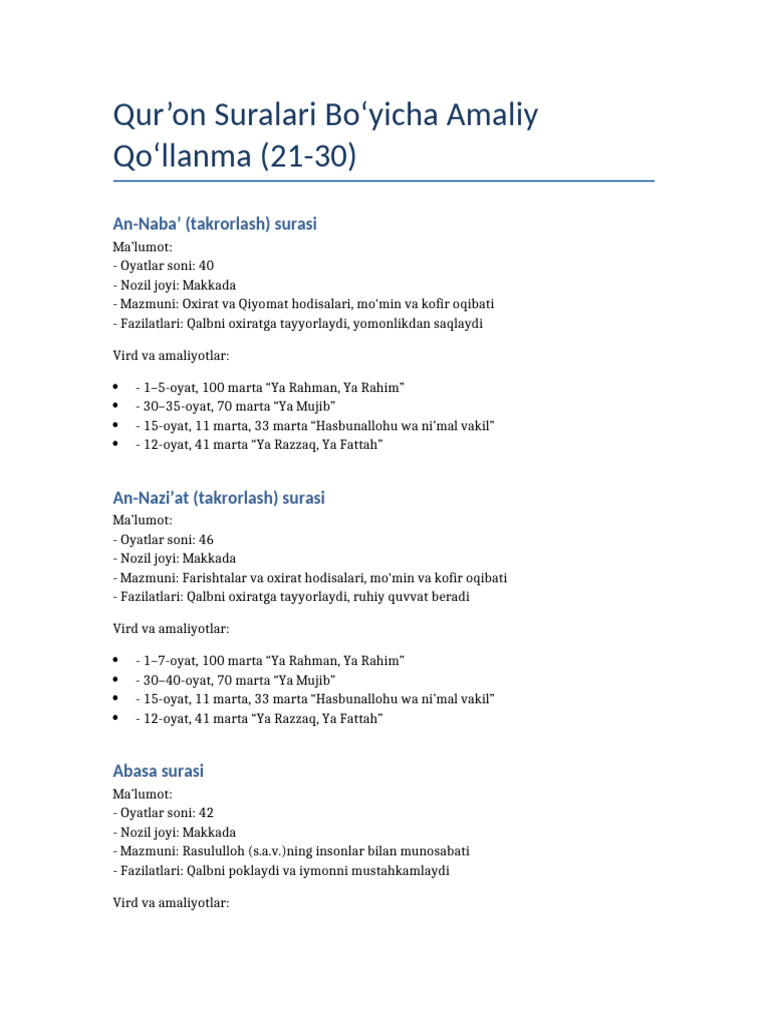 Quron Suralar 21-30 | PDF
